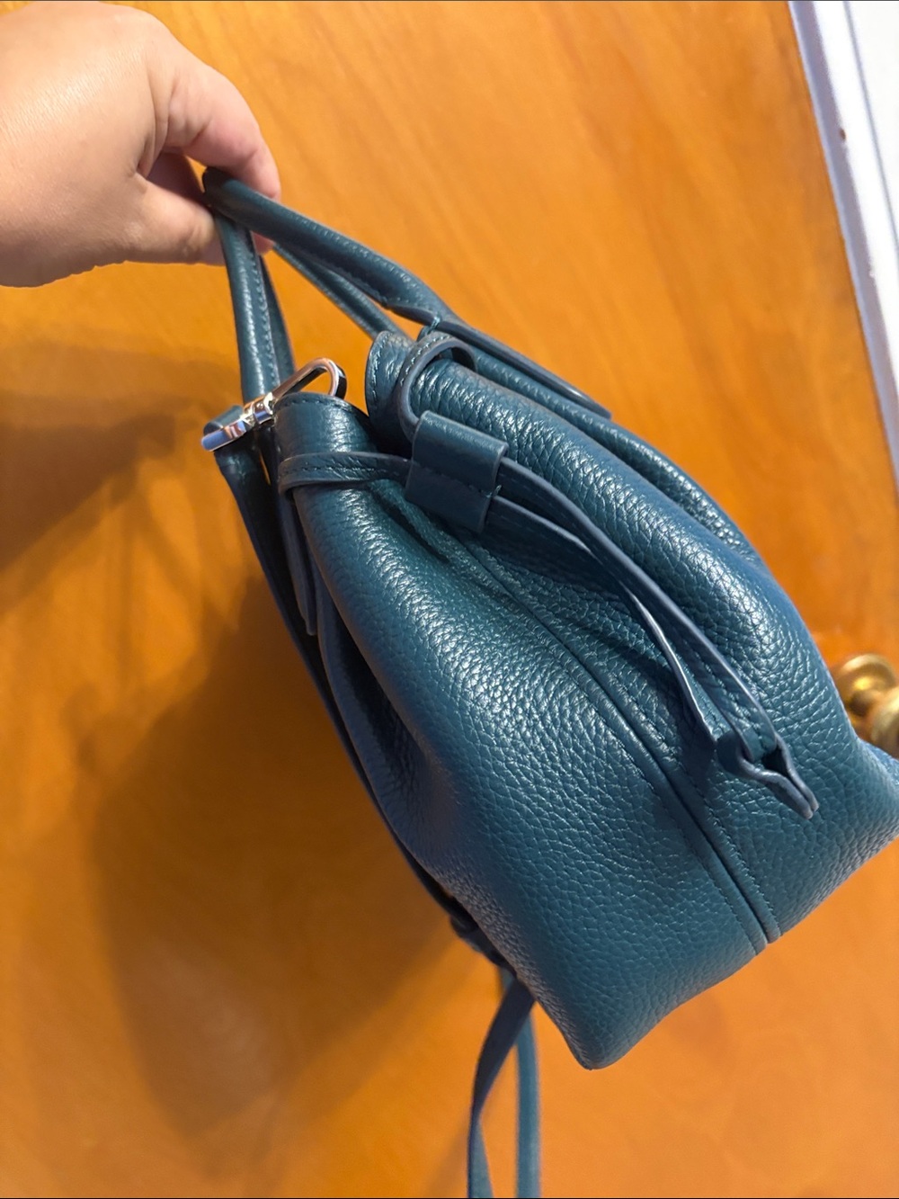 kate spade teal pebbled leather satchel with detachable strap - Picture 5 of 8